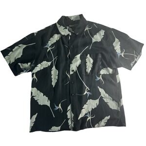 Vintage Maxwell Shirt Mens L Black Silk Feather Hawaiian Button Up Light